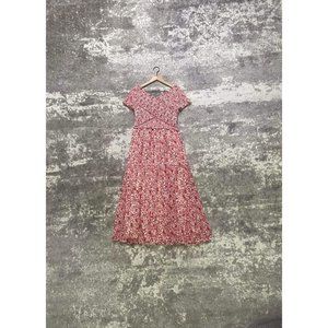 Steve Madden Maxi Ruched Dress Red Floral Faux Wrap Fluttered Sleeve M Medium